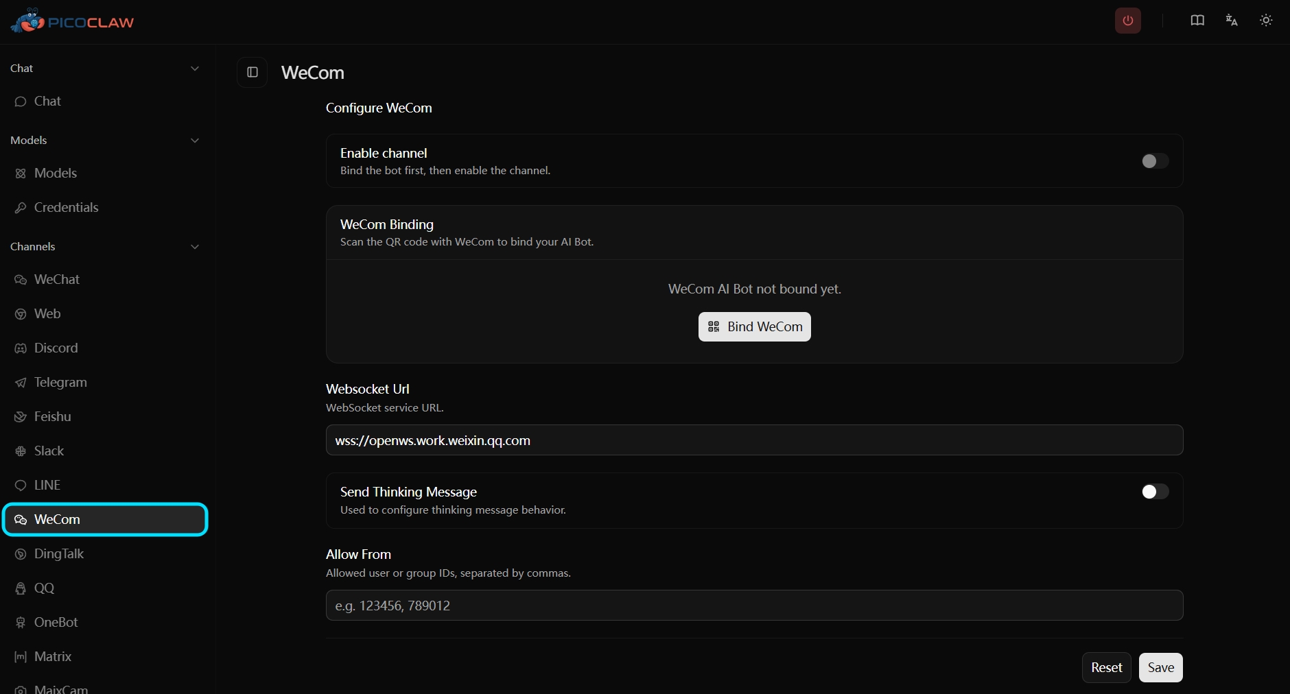Liaison QR WeCom dans l'interface Web