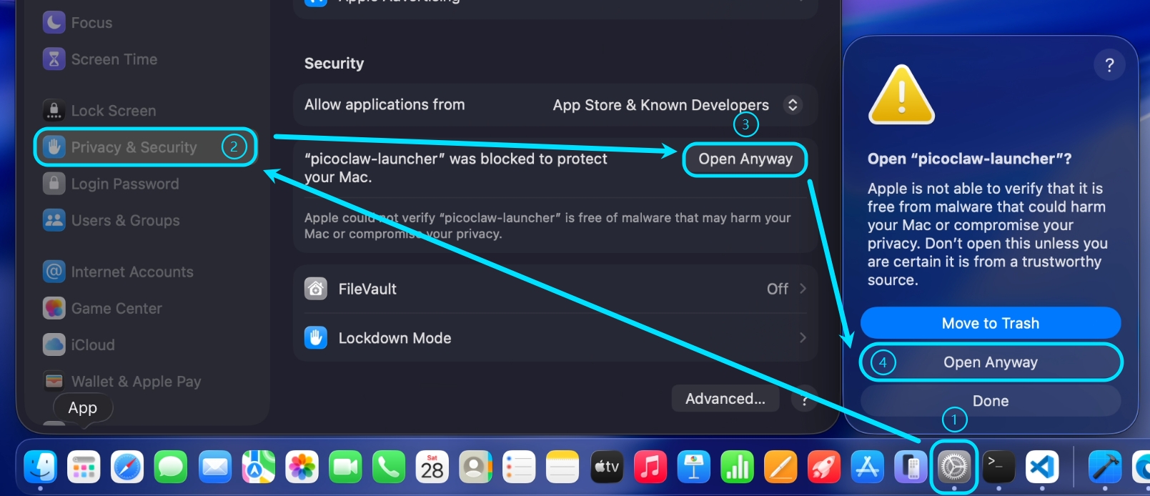 macOS Privacidade e Segurança — Abrir Mesmo Assim